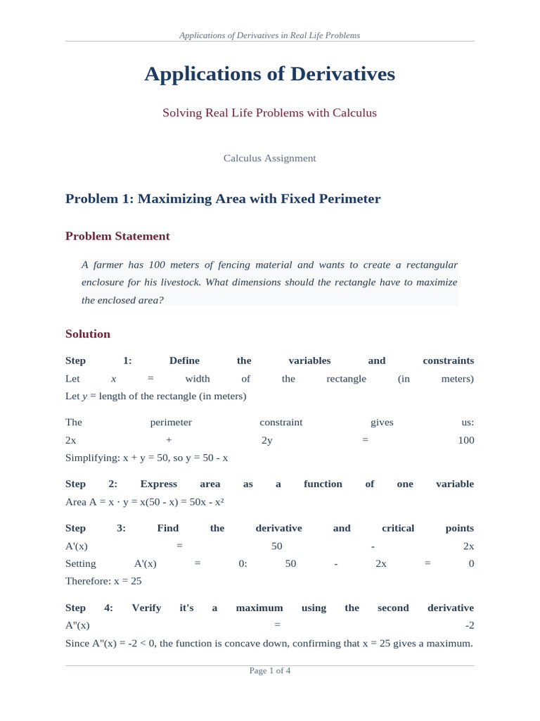 Derivatives Real Life Problems | PDF | Area | Length