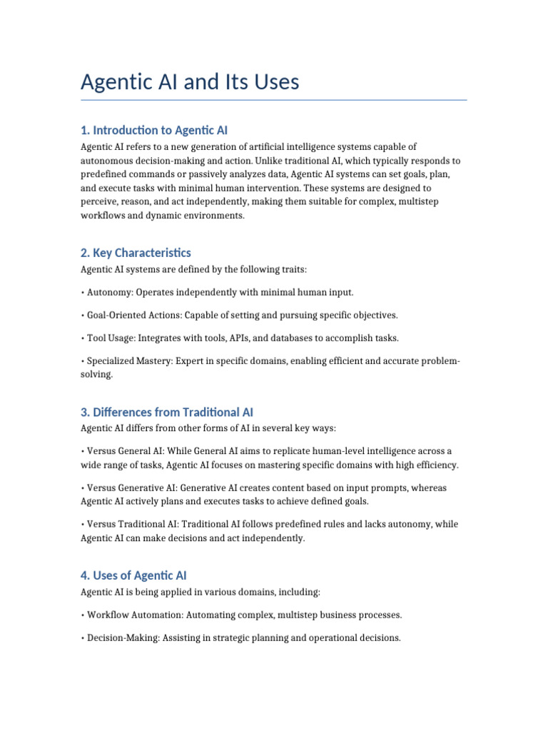 Agentic AI and Its Uses | PDF | Artificial Intelligence | Intelligence ...