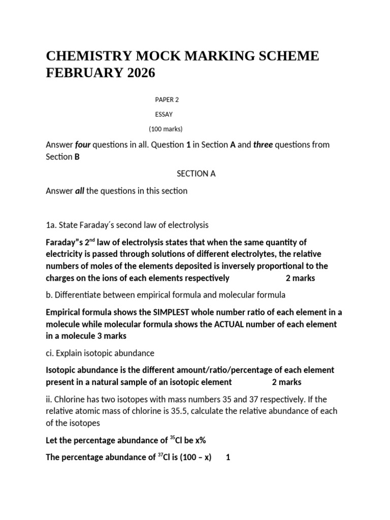 Chemistry Mock Marking Scheme February 2026 | PDF | Cost Of Living ...