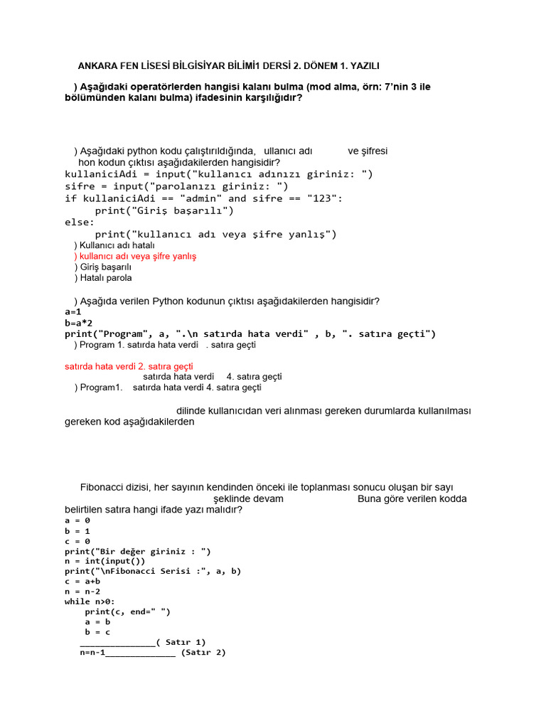 PYTHON%20%C3%96RNEK%20SORULAR%20cevaplar 2 | PDF