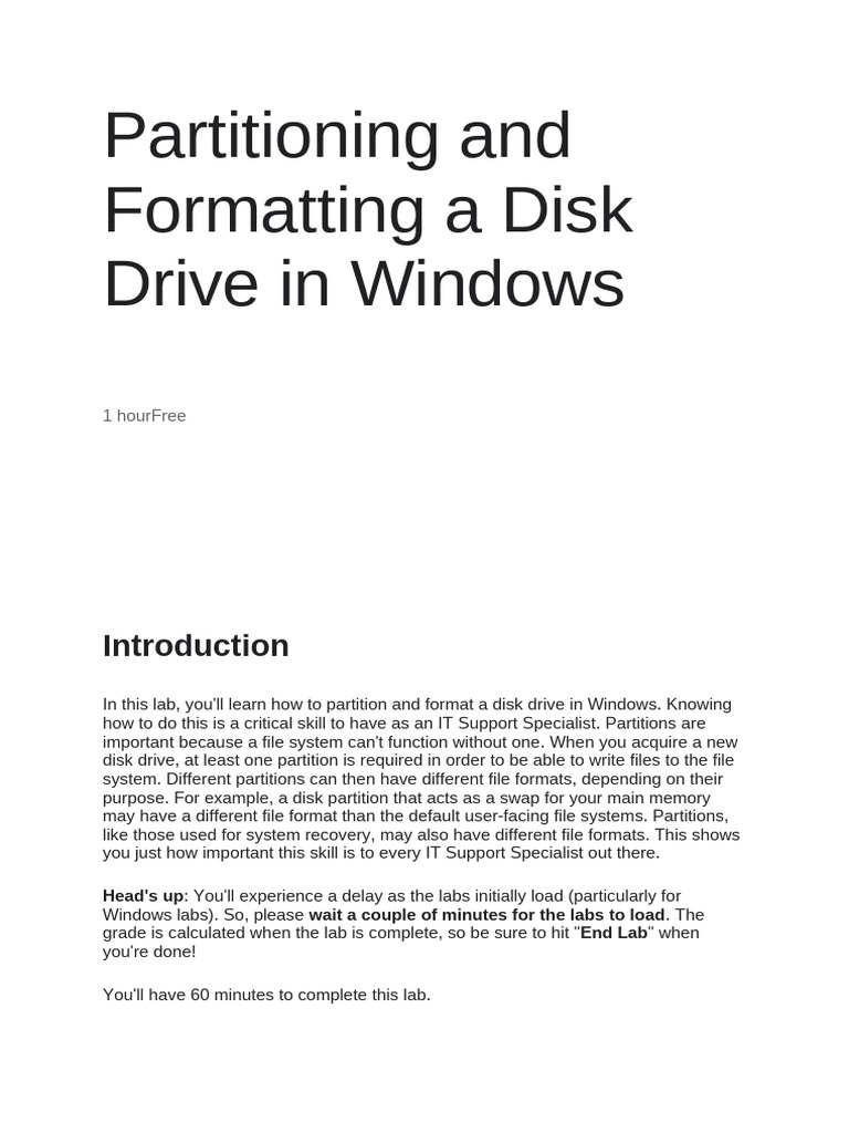 Partitioning and Formatting a Disk Drive in Windows | PDF | Graphical ...