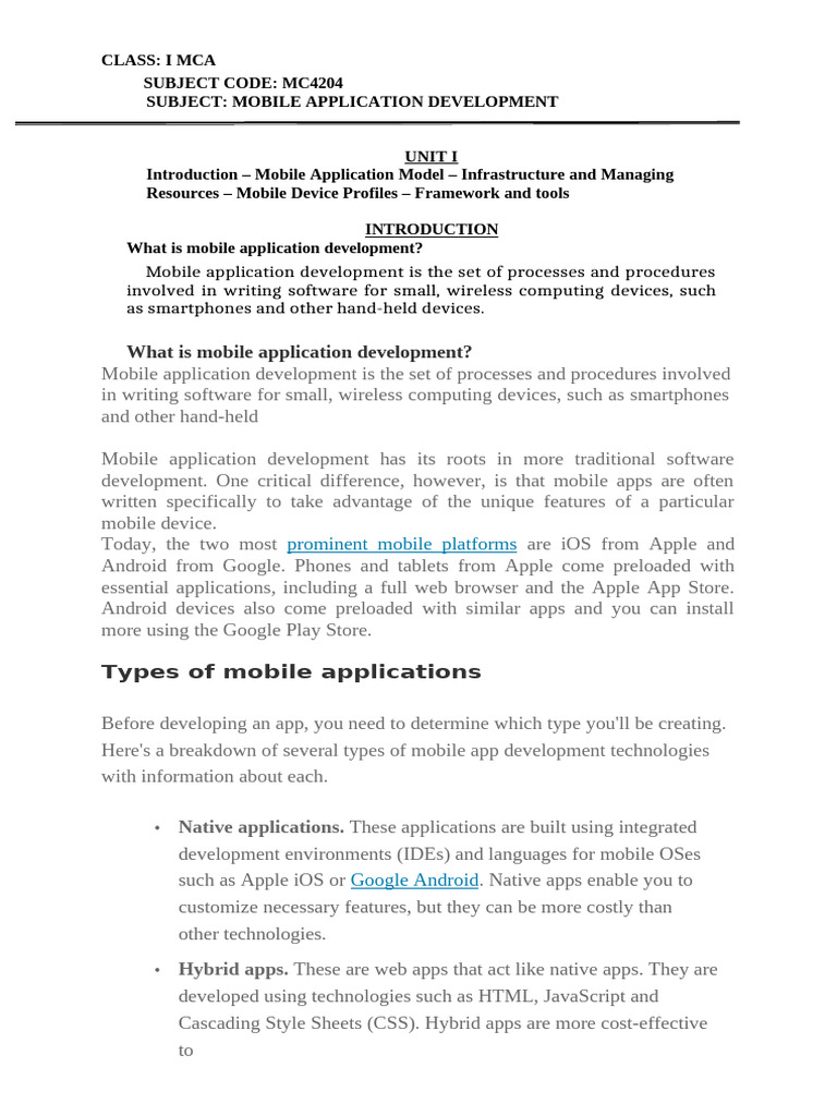 Unit 1 MAD | PDF | Mobile App | Android (Operating System)