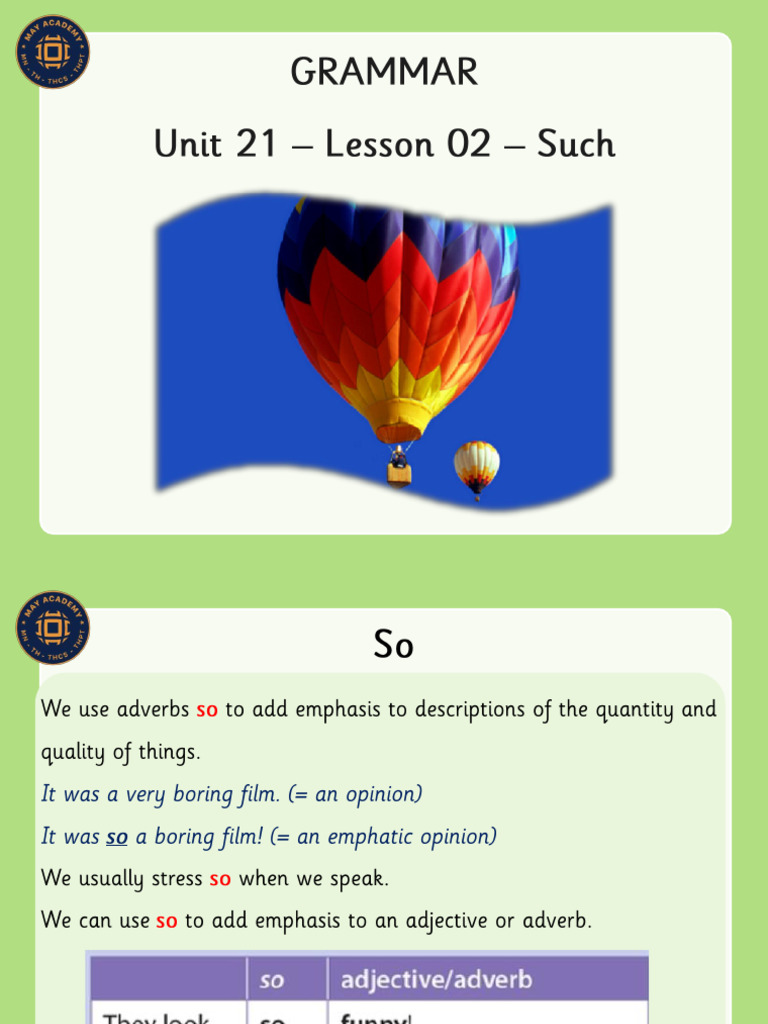 Slideshow - Unit 21 - So and Such - Lesson 02 - Such | PDF | Adjective ...