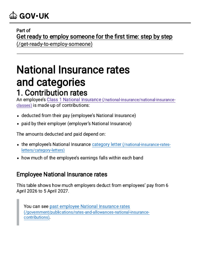 Print National Insurance rates and categories - GOV_260406134900 | PDF ...