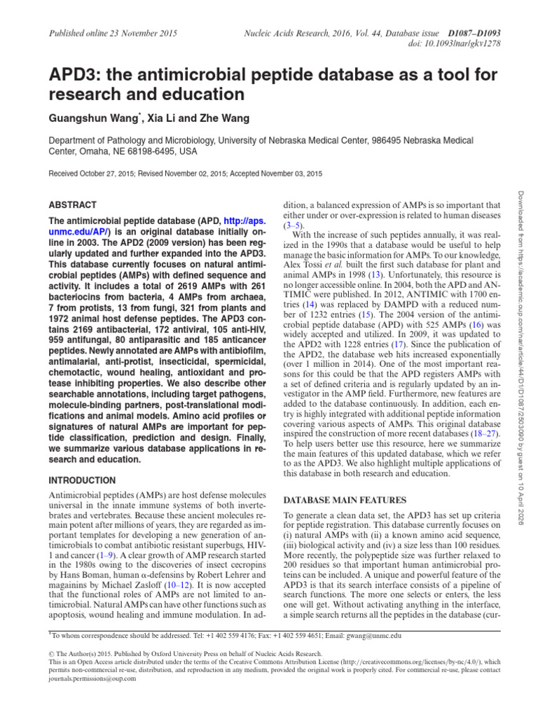 APD3 the Antimicrobial Peptide Database as a Tool For | PDF | Amino ...