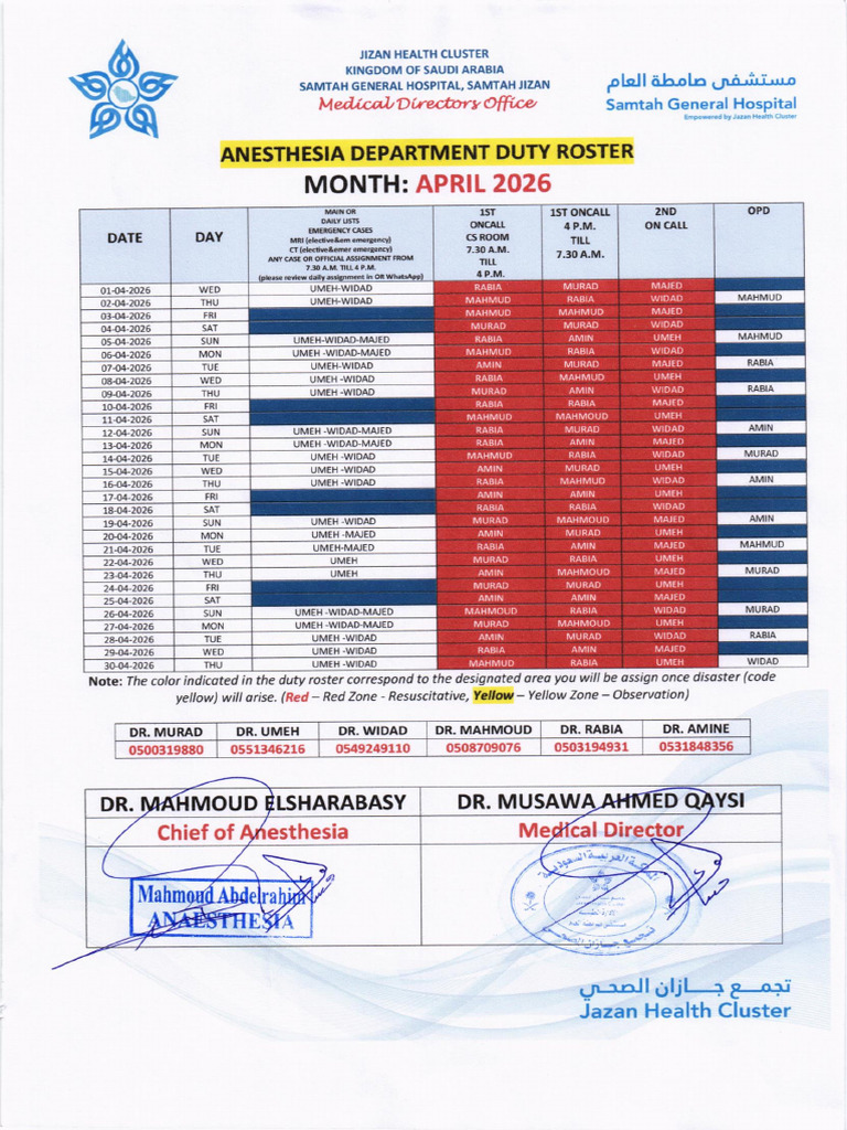 DUTY ROSTER - APRIL 202603312026113323 | PDF | Medicine | Health Care