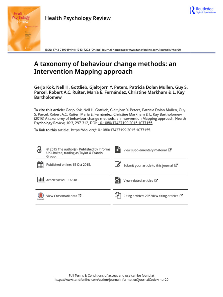 A Taxonomy of Behaviour Change Methods an Intervention Mapping Approach ...