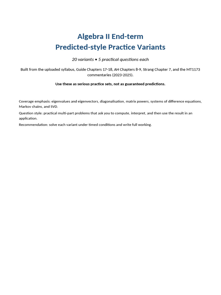Algebra Endterm 20 Predicted Variants | PDF | Eigenvalues And ...