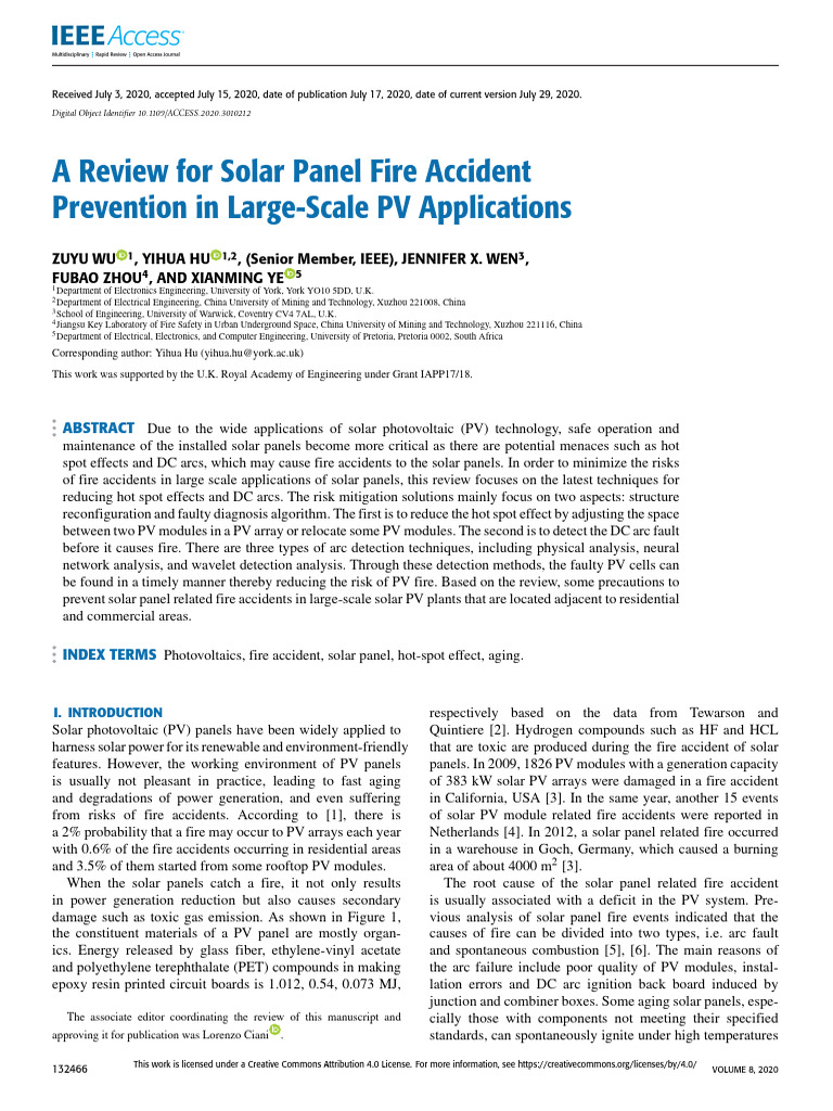 A Review for Solar Panel Fire Accident Prevention in Large-Scale PV ...