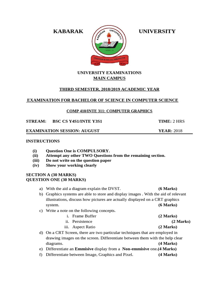 Comp 410 Inte 311 Computer Graphics - Kabarak University (2) | PDF ...