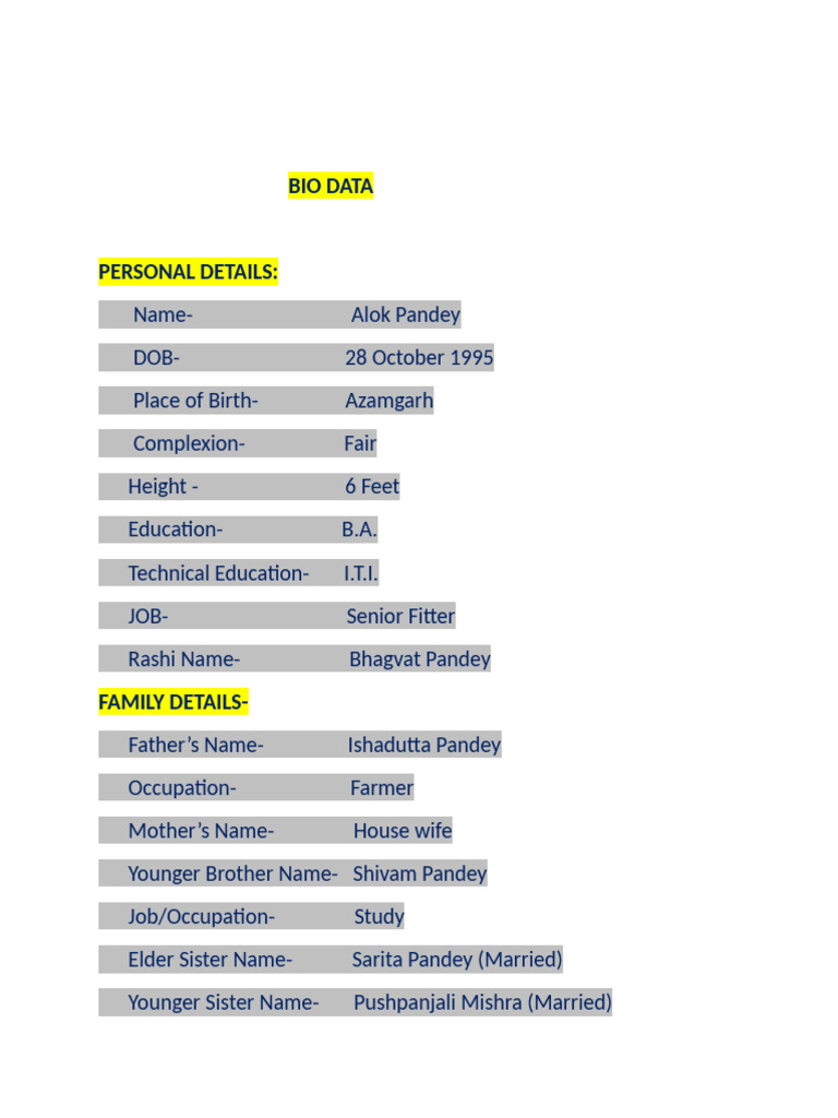 BIO DATA | PDF