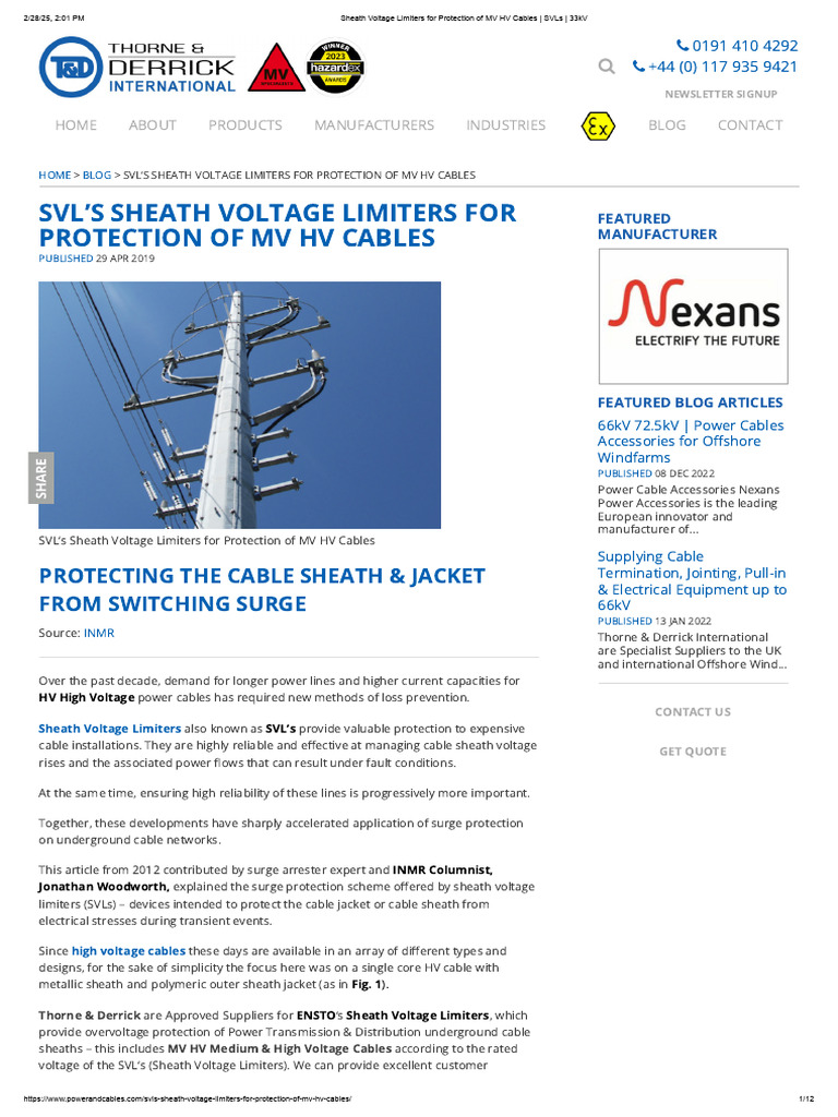 Sheath Voltage Limiters for Protection of MV HV Cables _ SVLs _ 33kV ...