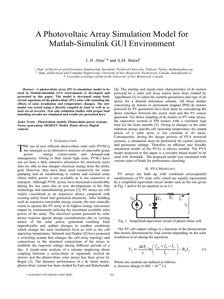 A Photovoltaic Array Simulation Model | PDF | Photovoltaics | Power ...