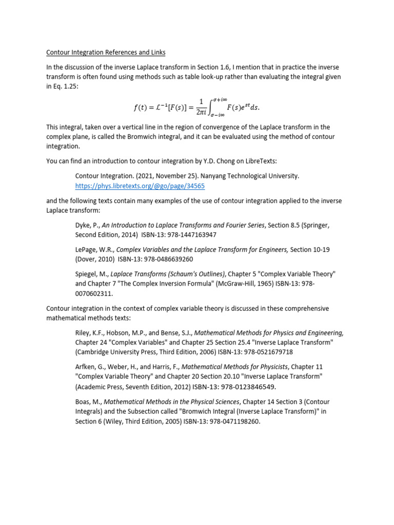 Contour Integration References and Links | PDF