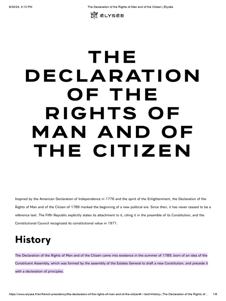 Declaration Rights Man Citizen _ Élysée | PDF | Rights | Human Rights