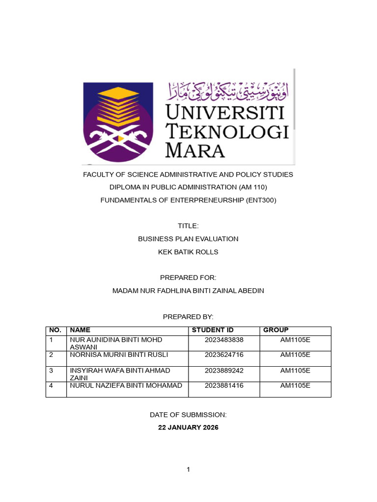 ENT300- BUSINESS PLAN REPORT (DRAFT) | PDF | Pricing | Brand