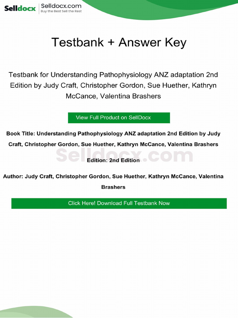 Testbank for Understanding Pathophysiology ANZ Adaptation 2nd Edition ...