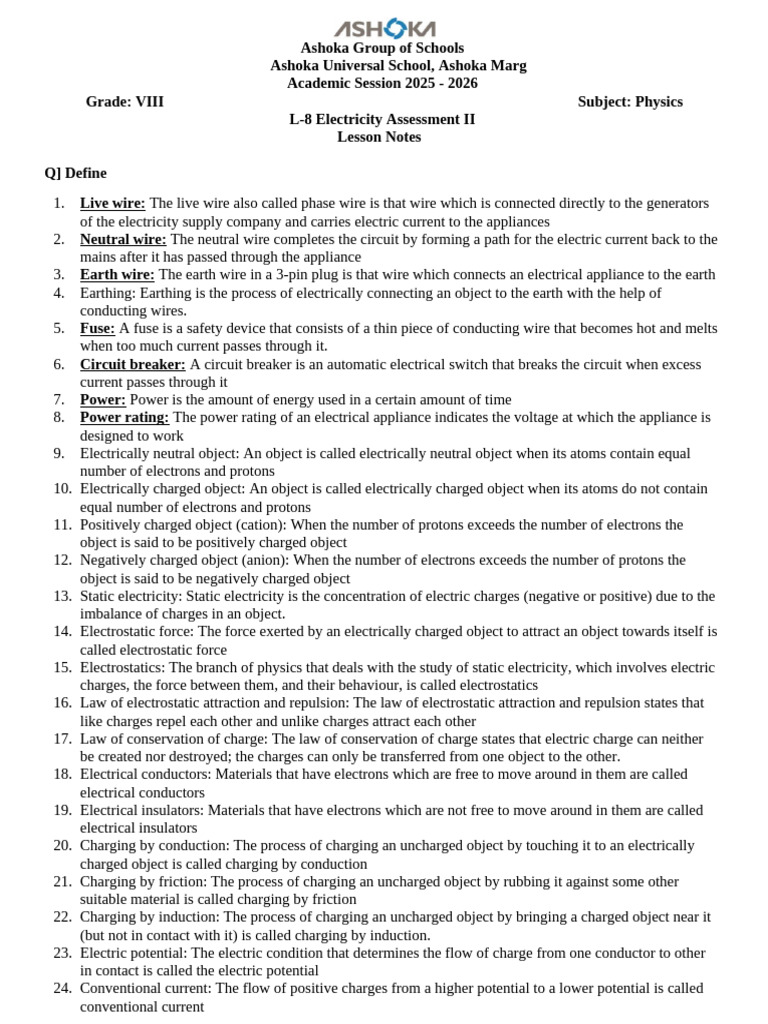 L8 Electricity Notes | PDF | Electric Charge | Electricity