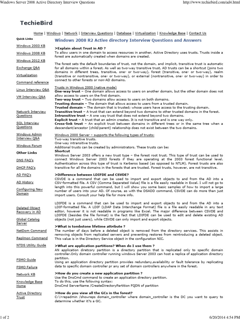 Windows Server 2008 Active Directory Interview Questions | PDF | Active ...