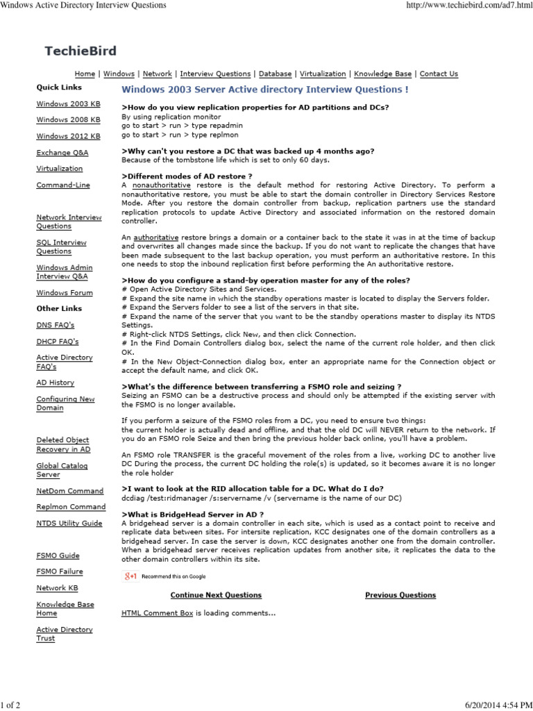 Windows Active Directory Interview Questions | PDF | Active Directory ...