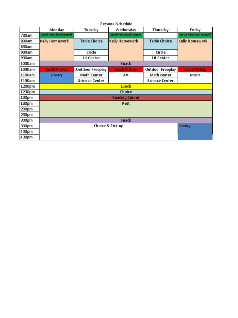 Kelly Schedule Spreadsheet PDF