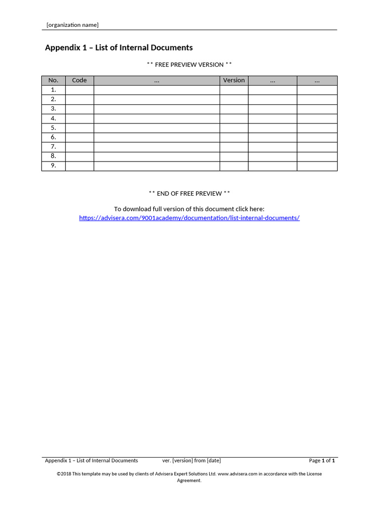 00.1 Appendix 1 List of Internal Documents Integrated Preview En | PDF