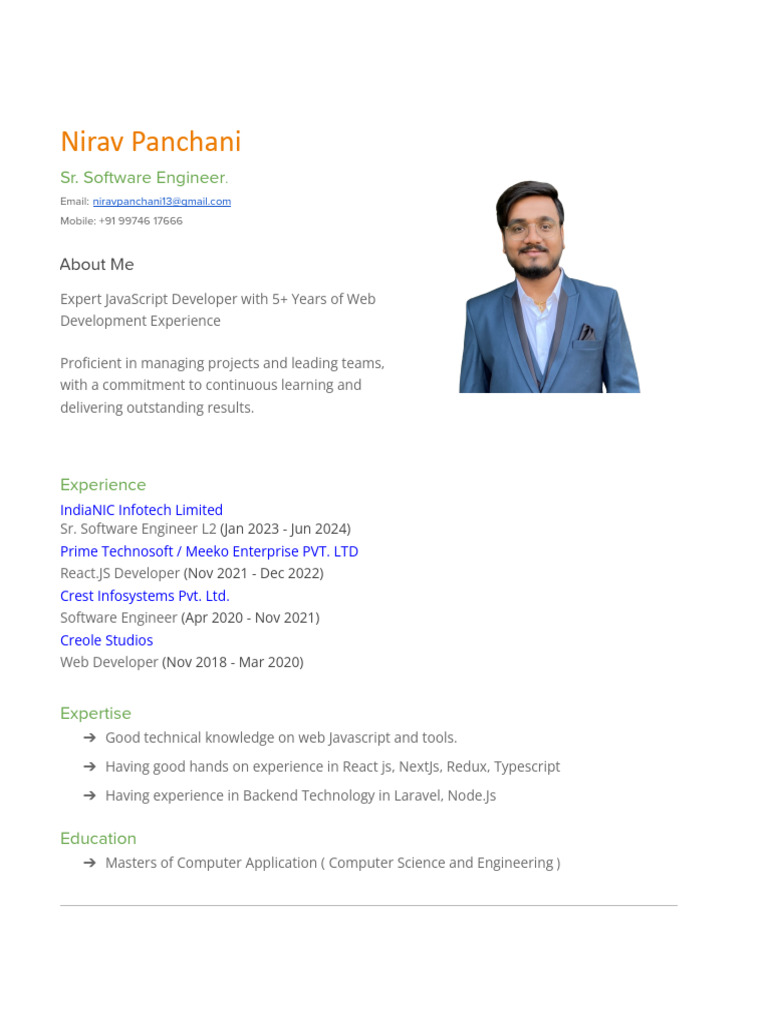 Nirav Panchani - Software Engineer L2 | PDF | Software Development ...