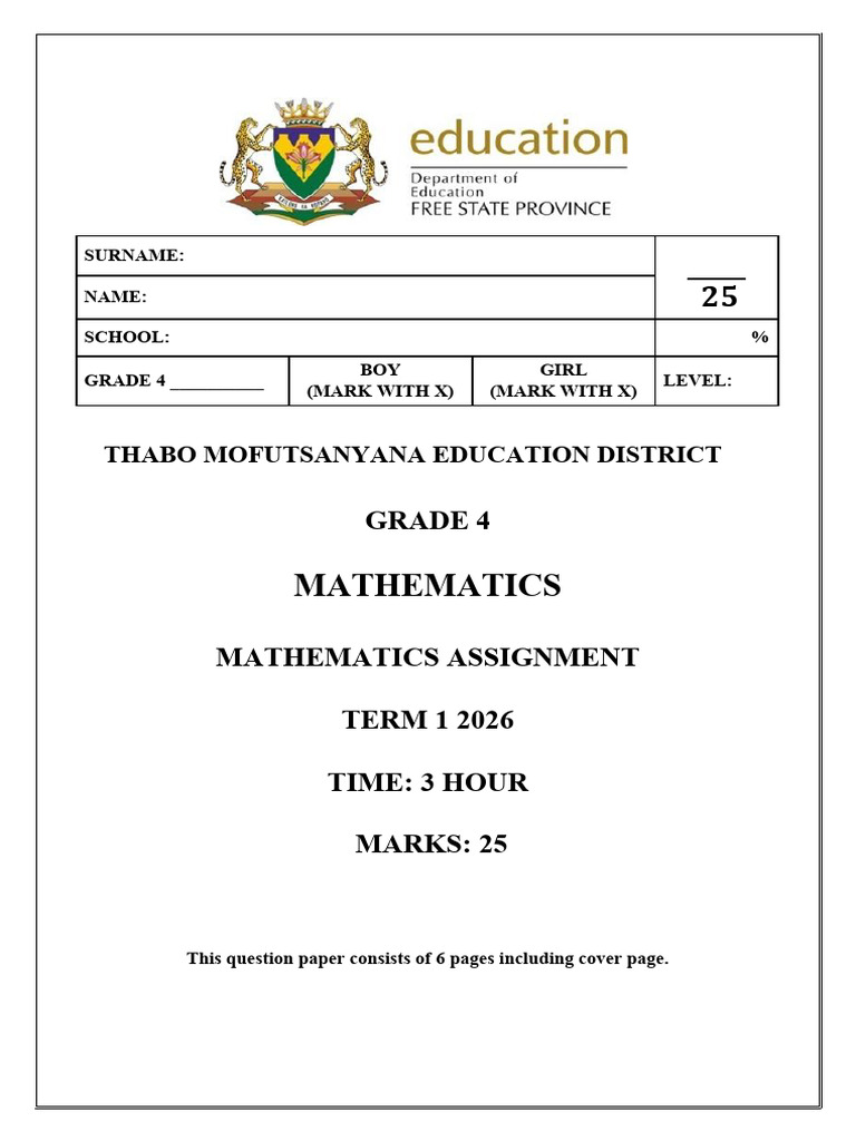 2026 GRADE 4 ASSIGNMENT | PDF | Mathematics | Arithmetic