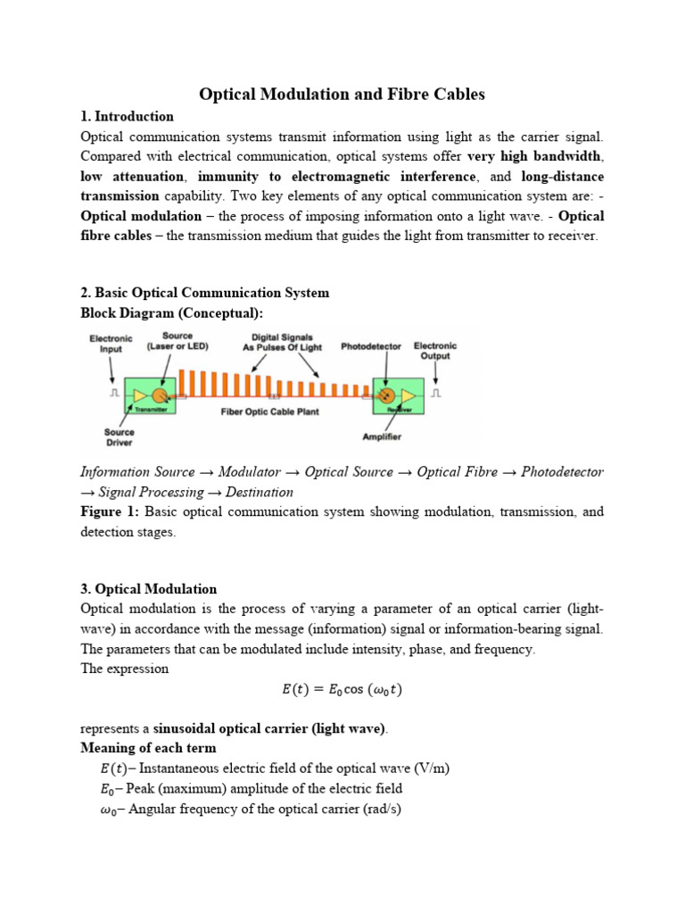 Optical Modulation and Fibre Cables | PDF | Fiber Optic Communication ...