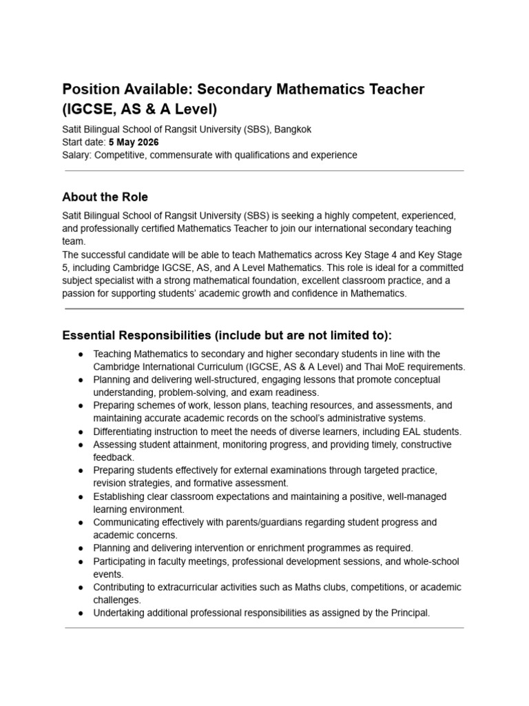 Secondary Mathematics Teacher (IGCSE, As & A Level) | PDF | Teachers ...