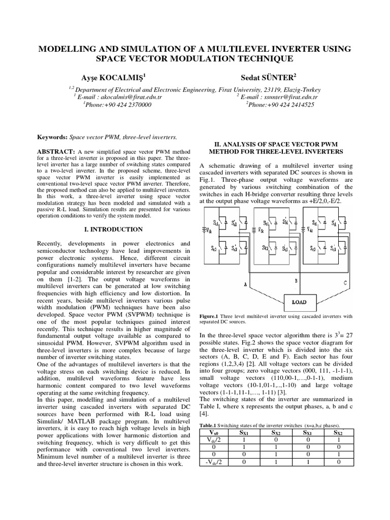 Modelling and Simulation of a Multilevel Inverter Using Space Vector ...