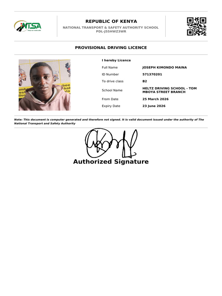 PDL J55HWZ3WR Provisional Driving License | PDF