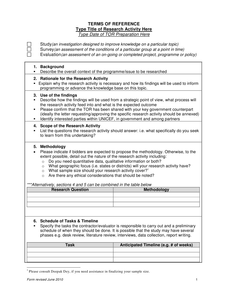 Terms of Reference | PDF | Survey Methodology | Business
