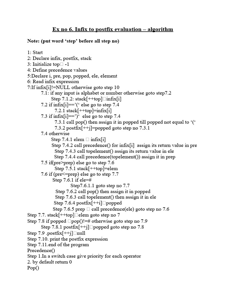 Infix To Postfix Evaluation Algorithm For Record | PDF