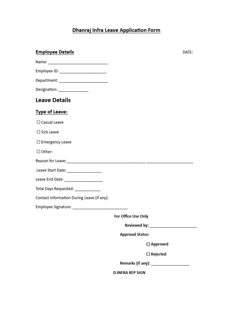 Dhanraj Infra Leave Form | PDF