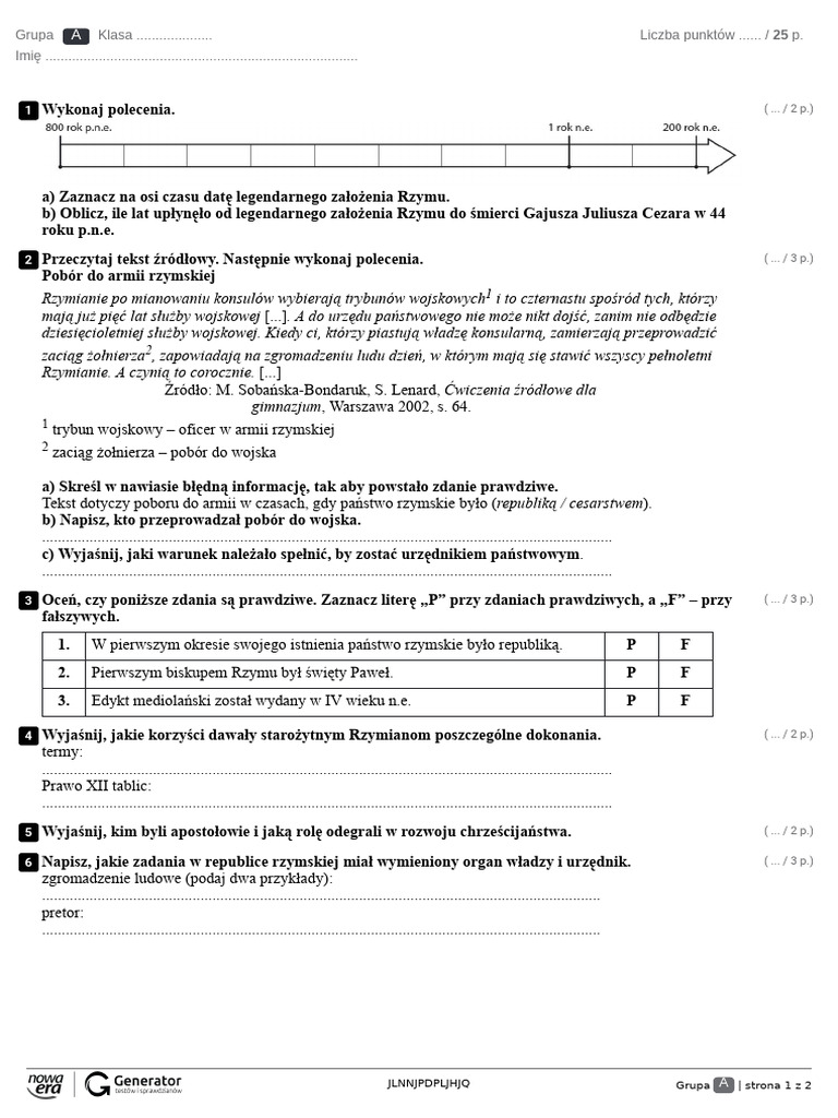 Rozdział III, test nr 1 Test (z widoczną punktacją) | PDF