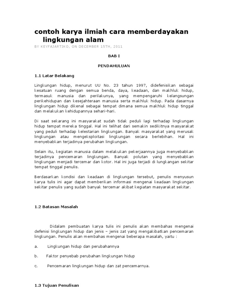 Contoh Karya Ilmiah Cara Memberdayakan Lingkungan Alam