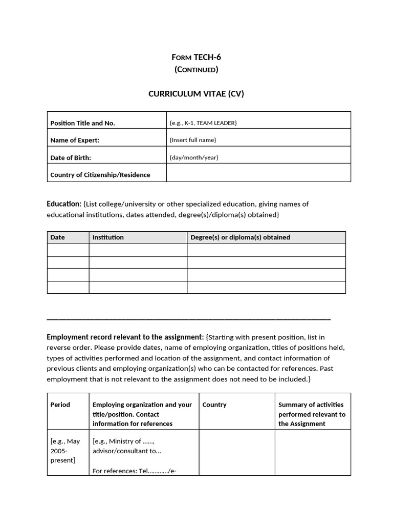 WB CV Format | PDF