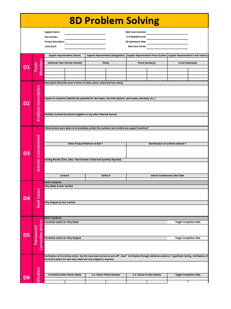8D Problem Solving Excel Template | PDF