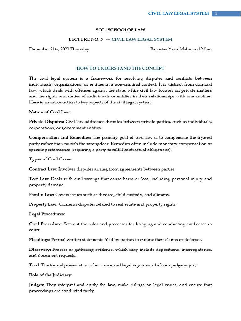Sol - Handout No.5 - Civil Law Legal System | PDF | Civil Law (Legal ...