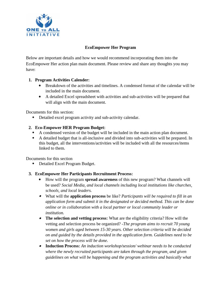 EcoEmpower Her Program_Important Components for the Action Plan | PDF ...