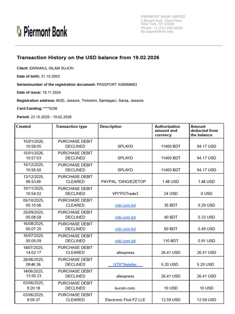 Transaction+History 653450 | PDF | Debit Card | Banking Technology