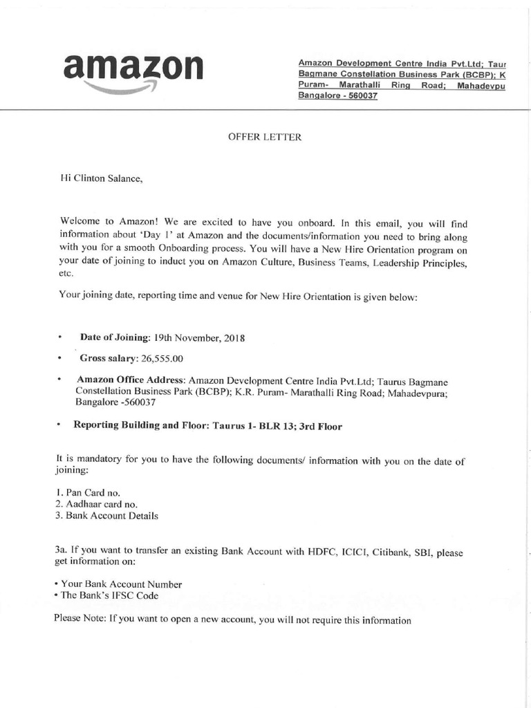 Amazon Offer Letter | PDF