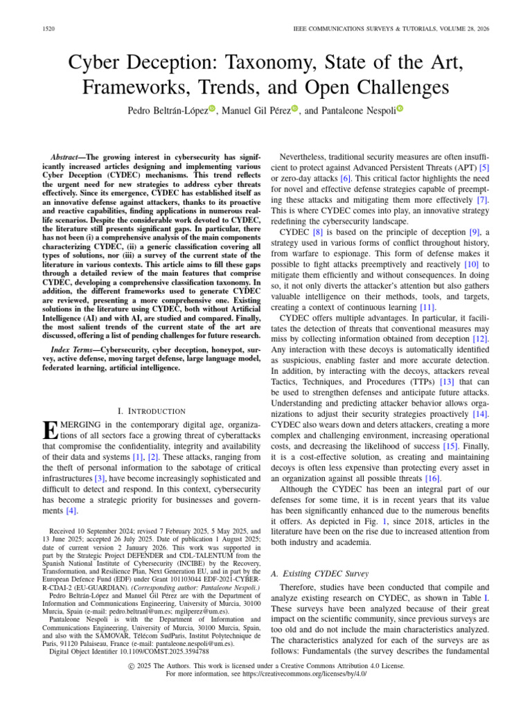 Cyber Deception Taxonomy State of the Art Frameworks Trends and Open ...