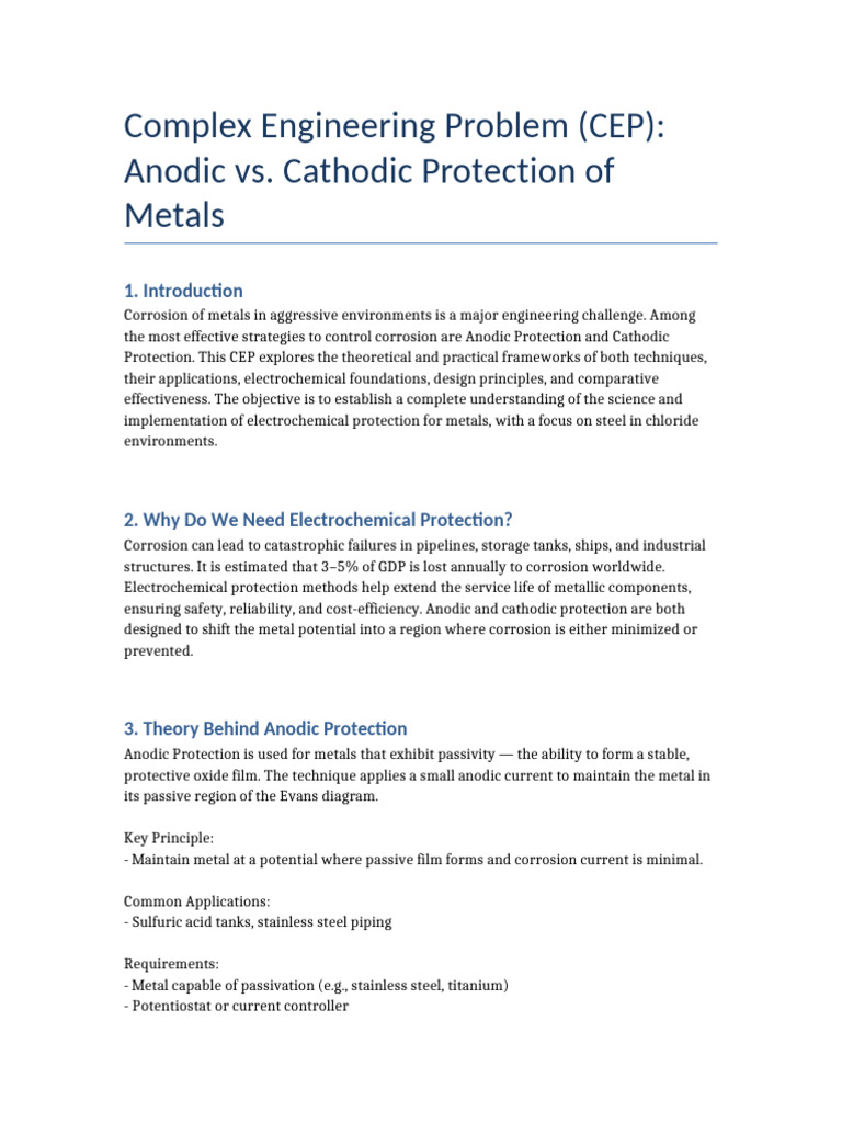 CEP Anodic vs Cathodic Protection | PDF | Corrosion | Anode