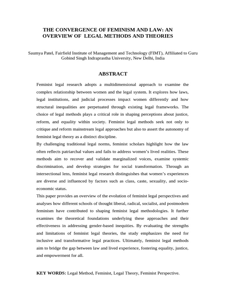 THE CONVERGENCE OF FEMINISM AND LAW by Saumya Patel | PDF ...