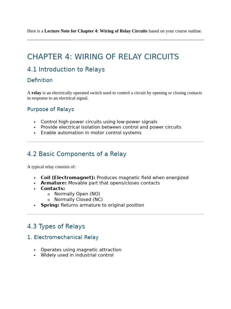 Chapter 4 Relay | PDF | Relay | Electric Motor
