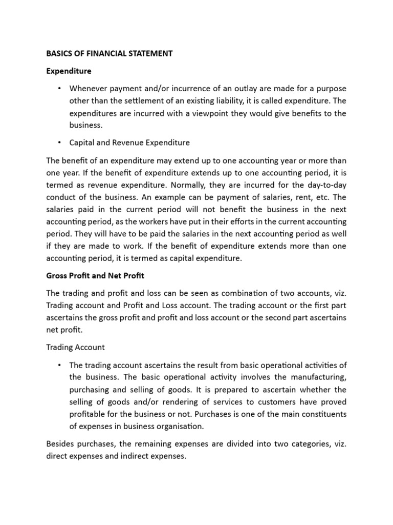Basics of Financial Statement | PDF | Expense | Income Statement