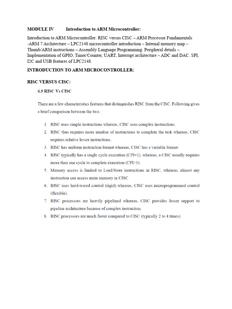 Unit 4-Introduction to ARM Microcontroller | PDF | Microcontroller ...