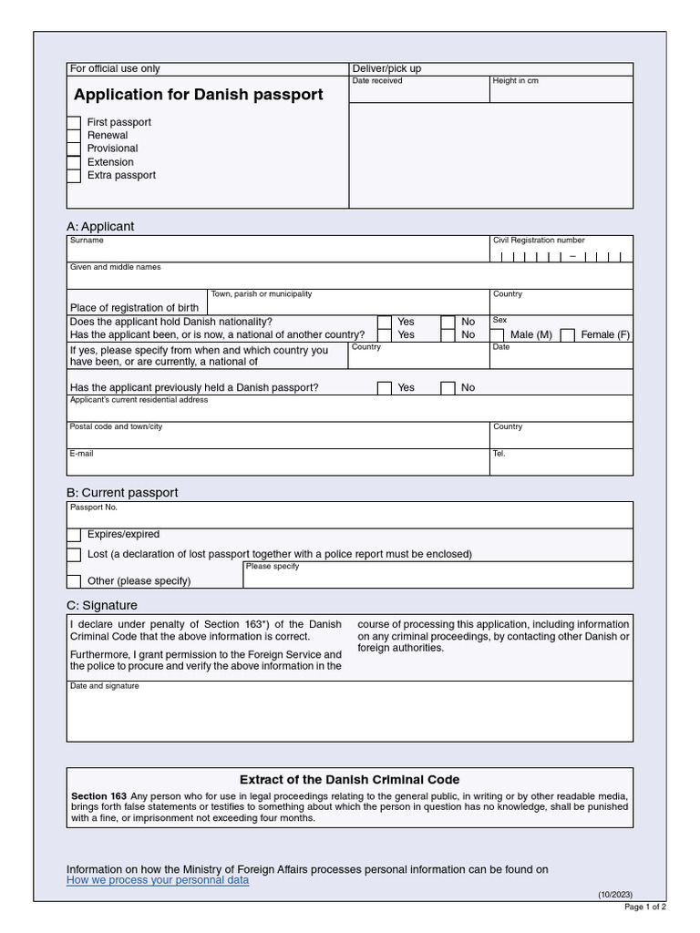Application for-danish Passport-10-2023 260330 230927 | PDF | Birth ...